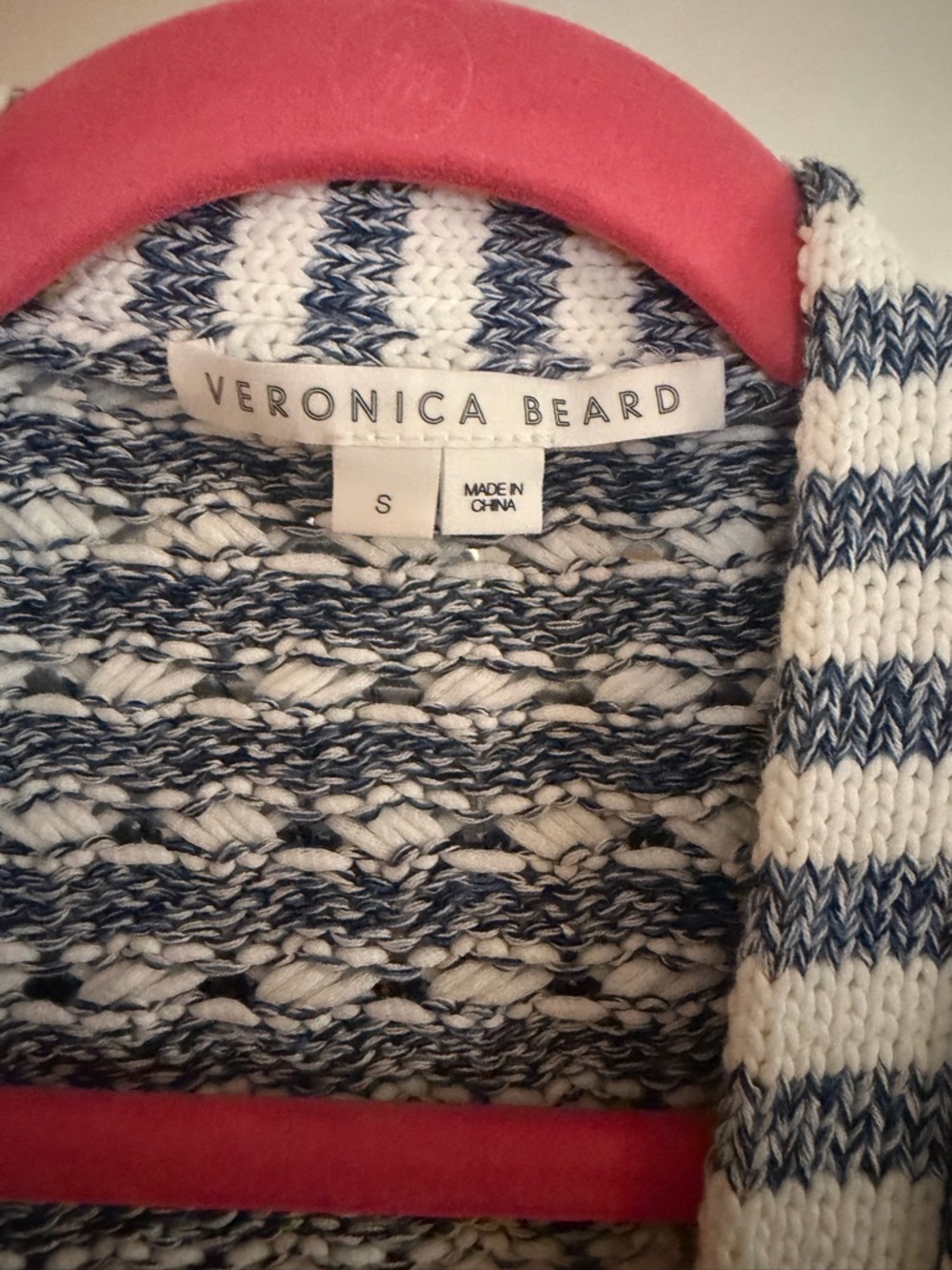 Veronica Beard Navy and White Striped Knit Cardigan - Picture 2 of 4